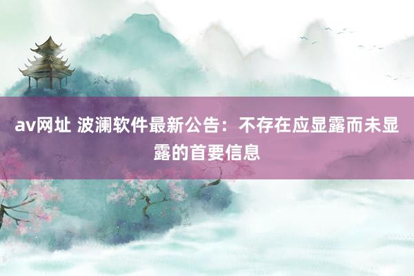 av网址 波澜软件最新公告:不存在应显露而未显露的首要信息