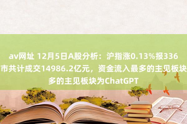 av网址 12月5日A股分析：沪指涨0.13%报3368.86点，两市共计成交14986.2亿元，资金流入最多的主见板块为ChatGPT