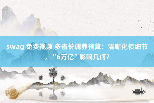 swag 免费视频 多省份调养预算：清晰化债细节，“6万亿”影响几何？