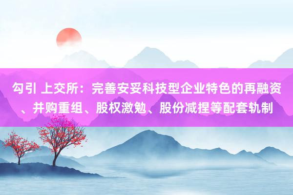 勾引 上交所：完善安妥科技型企业特色的再融资、并购重组、股权激勉、股份减捏等配套轨制