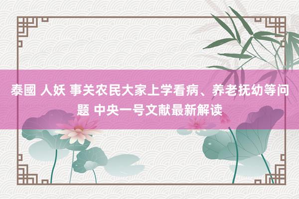 泰國 人妖 事关农民大家上学看病、养老抚幼等问题 中央一号文献最新解读