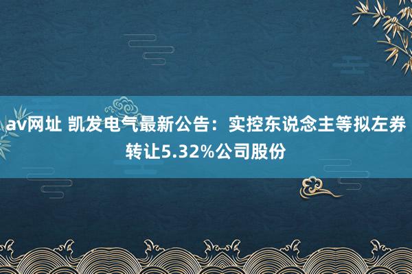 av网址 凯发电气最新公告：实控东说念主等拟左券转让5.32%公司股份