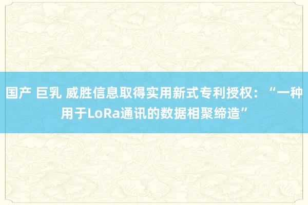 国产 巨乳 威胜信息取得实用新式专利授权：“一种用于LoRa通讯的数据相聚缔造”