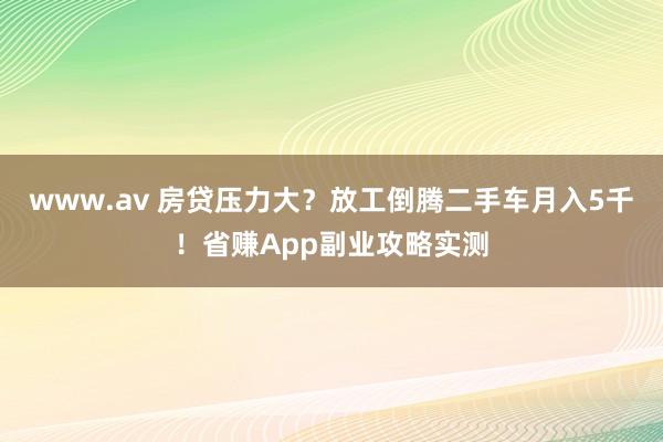 www.av 房贷压力大？放工倒腾二手车月入5千！省赚App副业攻略实测