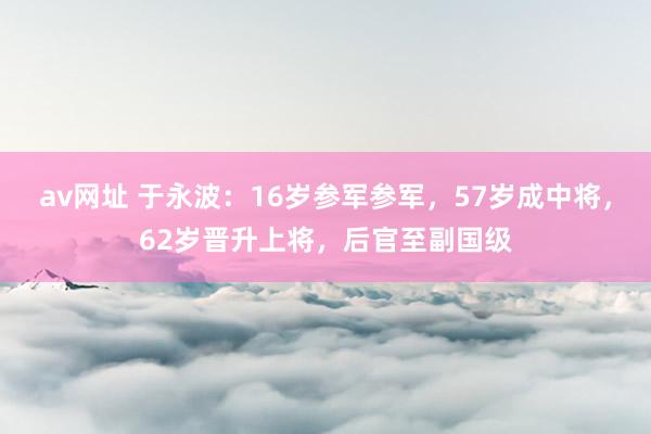 av网址 于永波：16岁参军参军，57岁成中将，62岁晋升上将，后官至副国级