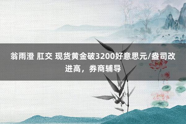 翁雨澄 肛交 现货黄金破3200好意思元/盎司改进高，券商辅导
